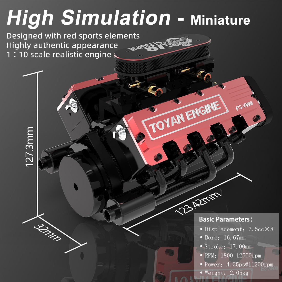 TOYAN V8 Engine FS-V800 28cc Nitro Engine - Build Your Own V8 Engine - V8 Engine Model Kit That Works - Firspet