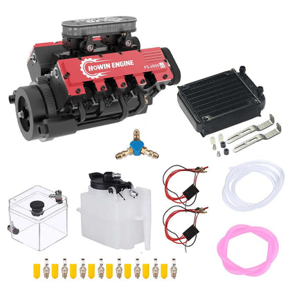 TOYAN & HOWIN V8 Engine FS-V800G 1/10 28cc Gasoline Engine with Starter Kit - Build Your Own V8 Engine - V8 Engine Model Kit That Works - Firspet