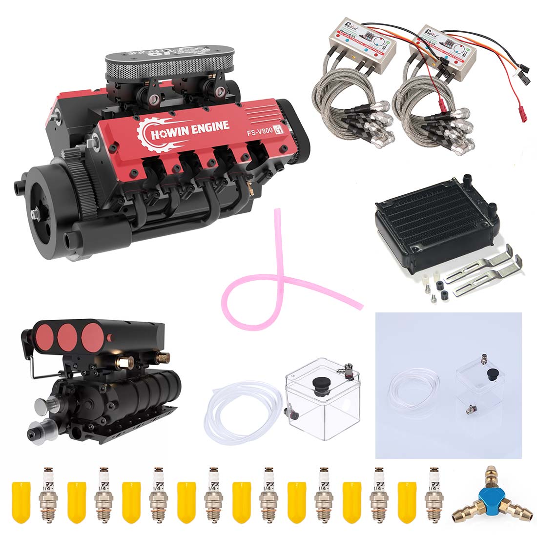 TOYAN V8 Engine FS-V800G 28cc Gasoline Engine Model Kit with Supercharger CDI Ignition Accessories That Works - Firspet