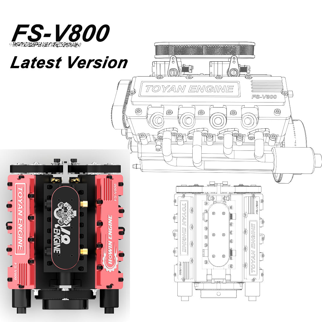 TOYAN V8 Engine FS-V800 28cc Engine Model Kit with Supercharger Accessories That Works - Firspet