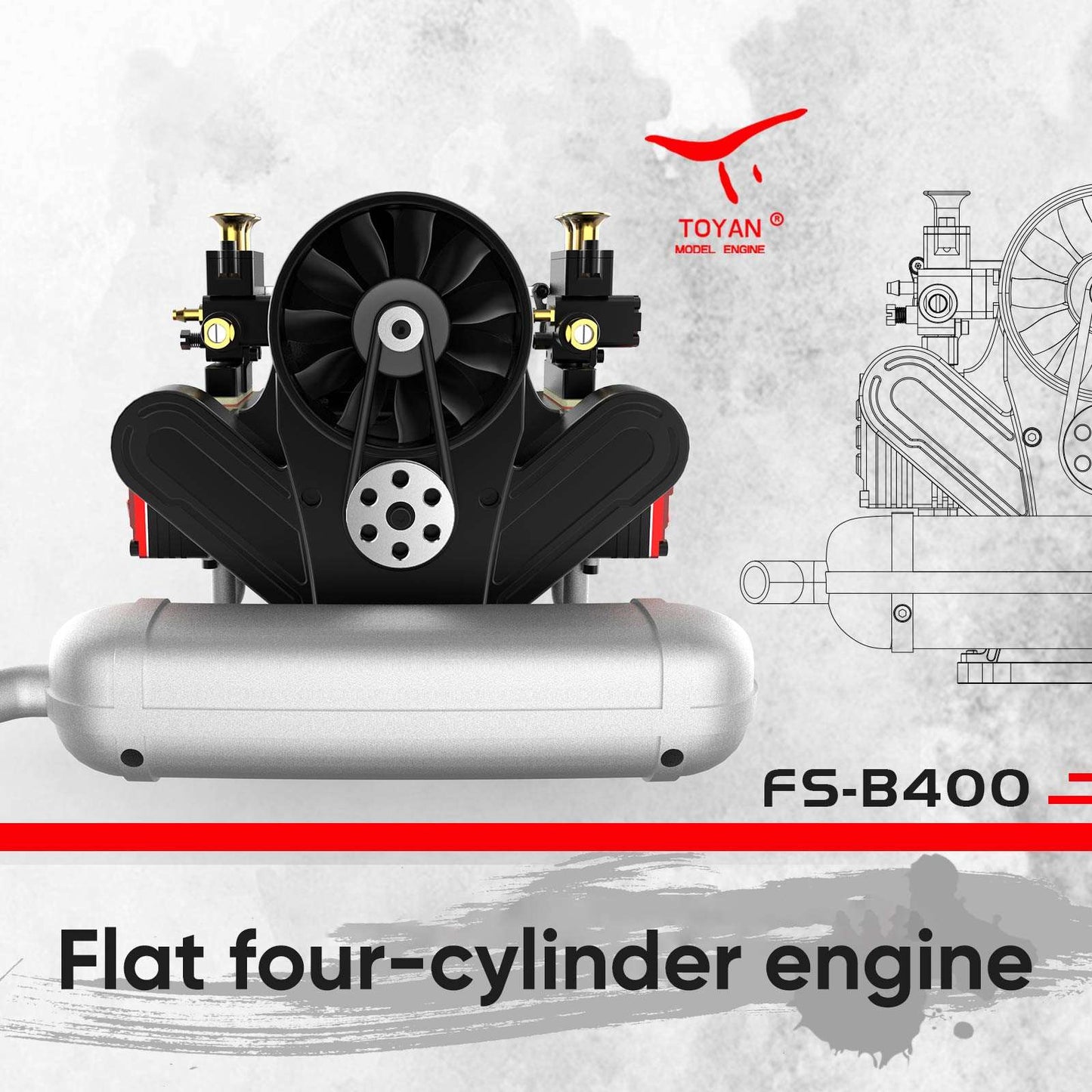 TOYAN Engine FS-B400 14cc Flat-four Engine Horizontal Opposed 4 Cylinder 4 Stroke Nitro H4 Engine Model Kit - Firspet