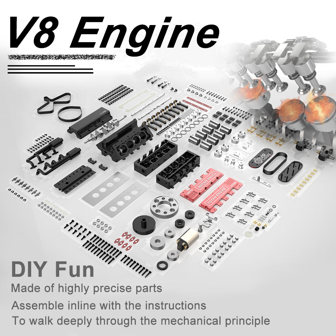 TOYAN FS-V800 V8 Engine With Starter Kit, Stand and Accessories - Firspet